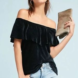 Anthropologie Black Ruffle Off The Shoulder Top